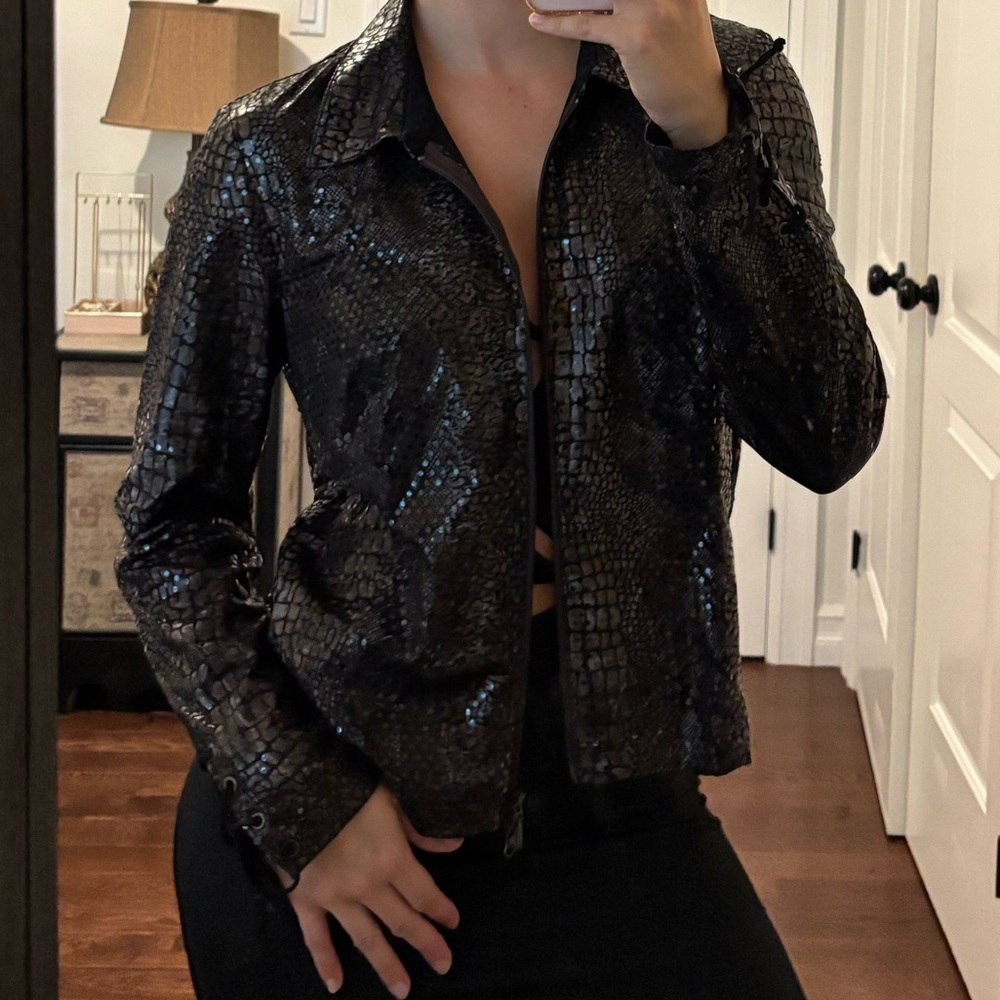 Joseph Ribkoff Sequin Crocodile Pattern Jacket - Picture 2 of 12